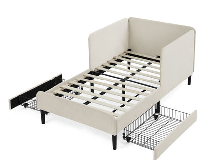 Upholstered Platform Bed Frame With 2 Storage Drawers And Adjustable Sofa Bed