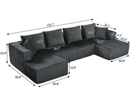 U-Shaped Modular Sectional Sofa With Double Chaise, Oversized Deep Seat For Living Room