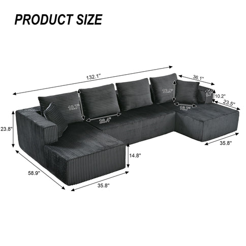 U-Shaped Modular Sectional Sofa With Double Chaise, Oversized Deep Seat For Living Room