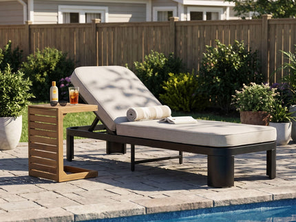 Outdoor Chaise Lounge Set With Side Table, 5 Position Adjustable Patio Recliner