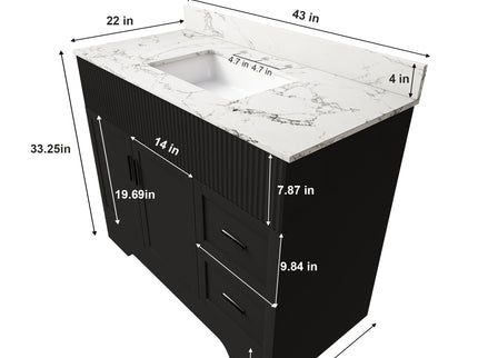 Bathroom Vanity Set, Fluted Cabinet, Soft Close Doors & Drawers, 3 Faucet Holes - Black