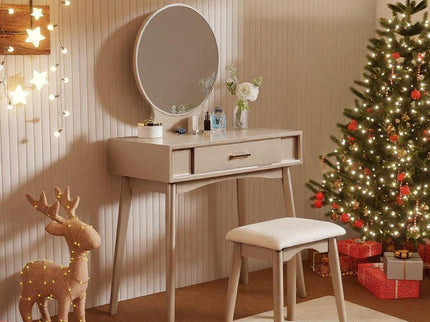 Maly - Contemporary Wood Vanity And Stool Set - Gold