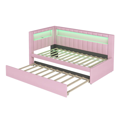 Upholstered Platform Bed With USB Ports And LED Belt