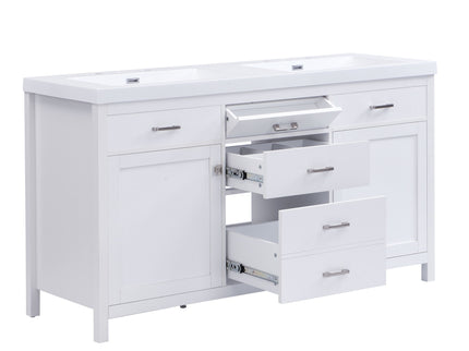 Double Sink Bathroom Vanity With Top, Soft Closing Doors & Drawers, Tip Out Drawer, 2 Cabinet Doors, Adjustable Shelf - White