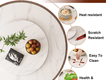 Round Dining Table With 360° Smooth Lazy Susan For Dining Room - Gold / Black / White