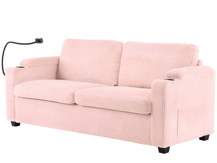 Sleeper Sofa Loveseat Sofa With Full Size Mattress, 2 USB Ports, 2 Cup Holders, 2 Side Pockets And Phone Holder