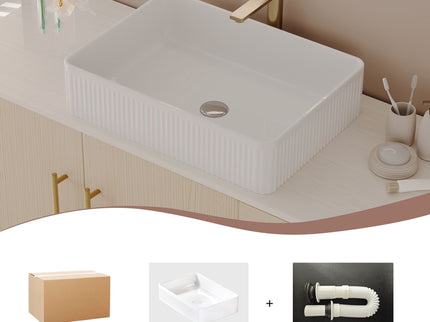 Bathroom Vanity With Vessel Sink Accent Free Standing Cabinet - Ameican White Oak / Gold / White