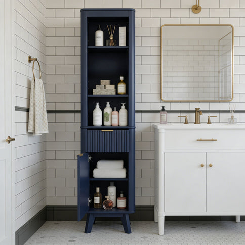 Tall Bathroom Storage Cabinet With Adjustable Shelves And 1 Drawer & Door