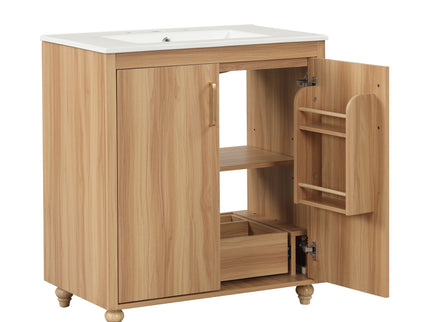 30" Bathroom Vanity With Sink, Cabinet With Doors And Drawer, Rectangular Shape - Natural