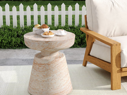 Outdoor / Indoor Lightweight Concrete Side Table, Travertine - Beige