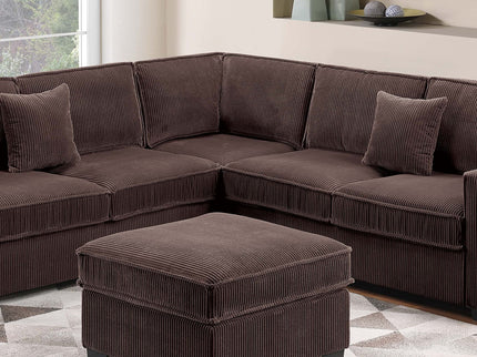 4 Piece Sectional Set With USB Ports, Left Arm Facing / Right Arm Facing Loveseat, Corner Wedge, Cocktail Ottoman, 2 Pillows - Chocolate