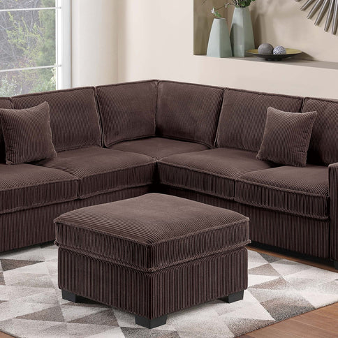 4 Piece Sectional Set With USB Ports, Left Arm Facing / Right Arm Facing Loveseat, Corner Wedge, Cocktail Ottoman, 2 Pillows - Chocolate