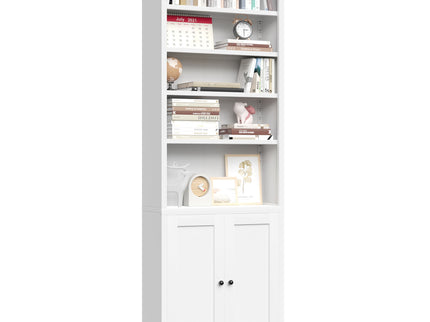 Bookcase Tall 5-Tier Adjustable Storage Shelf With Door Deep - White