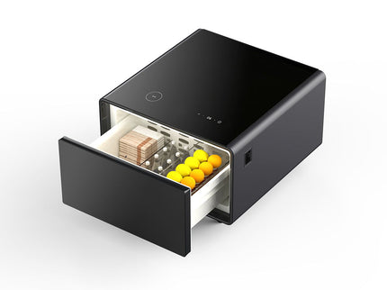 Modern Smart Side Table With Built-In Fridge, Wireless Charging, Temperature Control, Power Socket, USB Ports, Outlet Protection, Induction Light