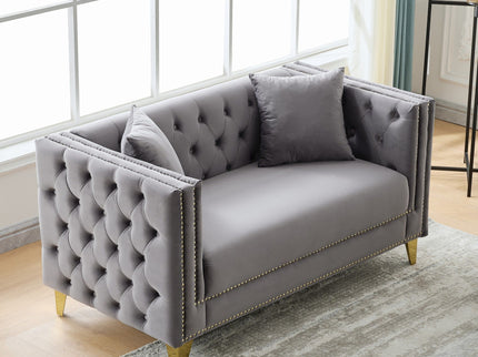 2 Seater Deep Seat Sofa With Button Nailhead, Square Arm