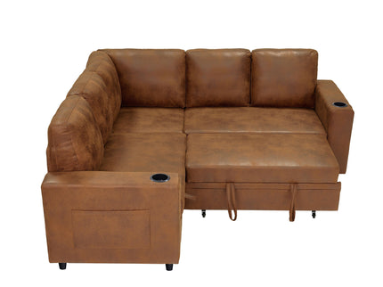 Upholstered L - Shape Sectional Sofa Bed With Pull Out Sleeper And Storage