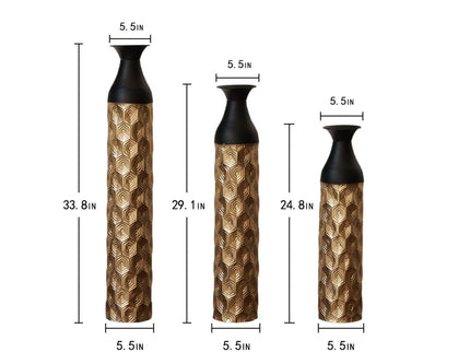Floor Metal Vases (Set of 3) Gorgeous Home Decoration Large Glazed Metal Vases - Black / Gold