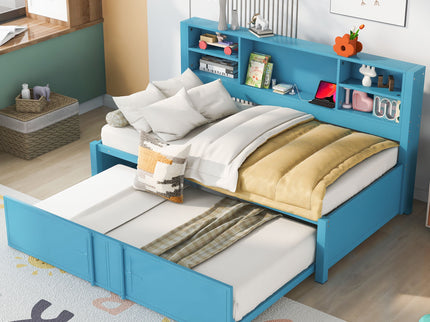 Industrial Metal Daybed With Trundle, Storage Shelves, USB Ports
