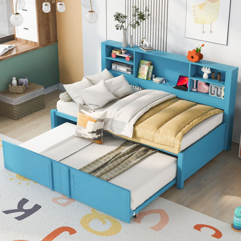 Industrial Metal Daybed With Trundle, Storage Shelves, USB Ports
