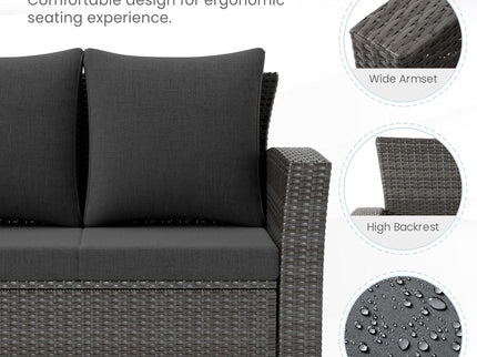 All-Weather Wicker 3 Seat Patio Sofa With Thick Cushions
