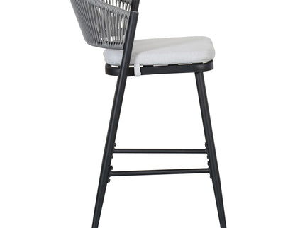Outdoor Bar Height Metal Frame Counter Stools With Scallop Shaped Backrest & Water Resistant Cushions
