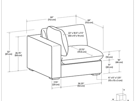 Jasmine - Left Arm Sofa Module - Gray