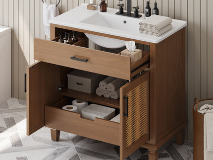 Bathroom Vanity With Ceramic Sink, Modern Free Standing Cabinet With Soft Close Drawers