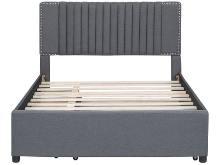 Upholstered Platform Bed With Drawers, Classic Headboard Design