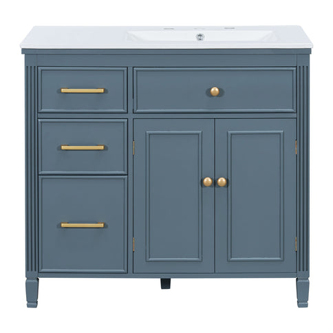Modern Bathroom Vanity With Ceramic Sink, Freestanding, One Tip Out Drawer, 3 Side Drawers, Adjustable Shelf