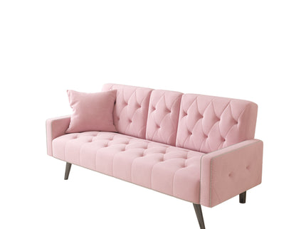 Sofa Bed With Nail Head Trim And Cup Holders - Pink