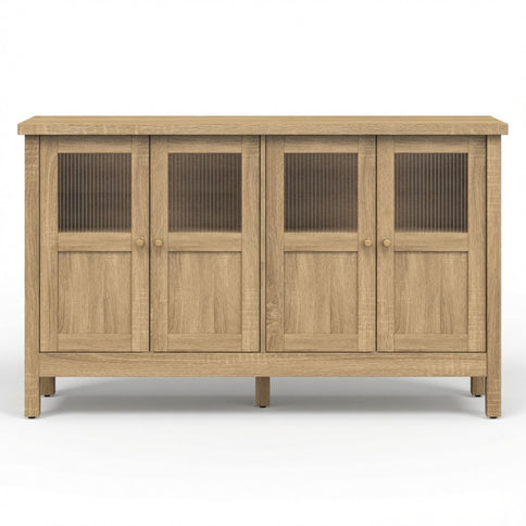 Buffet Cabinet With 4 Doors, Adjustable Shelves Handles - Natural