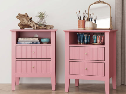 Fluted Nightstand With 2 Drawers