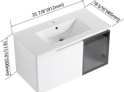 Wall Mounted Bathroom Vanity With Sink, Soft Close Doors, Cabinet & Half Door