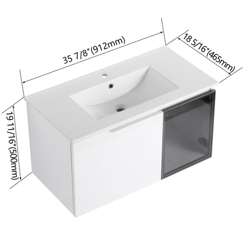 Wall Mounted Bathroom Vanity With Sink, Soft Close Doors, Cabinet & Half Door