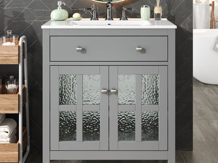 Bathroom Vanity With Ceramic Sink, Adjustable Shelf & Tip Out Tray