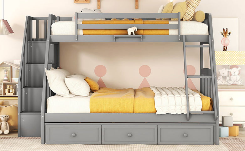 Bunk Bed With Drawers, Ladder And Storage Staircase