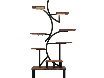 S - Shaped, 10 Tier Plant Stand With 5 Grow Lights - Deep Rustic Brown