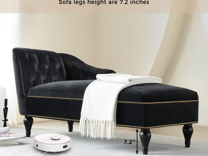 Velvet Chaise Lounge, Button Tufted Right Arm Facing Lounge Chair With Nailhead Trim For Living Room - Black