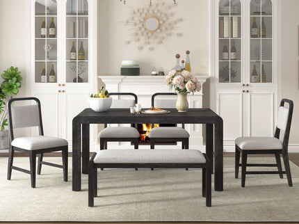 Extendable Dining Table Set With 4 Upholstered Chairs And 1 Bench