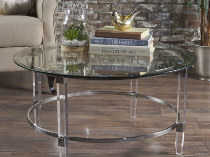 Tempered Glass Round Coffee Table With Four Legs - Clear