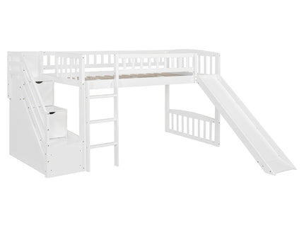 Loft Stairway Bed With 2 Drawers, Convertible Ladder And Slide