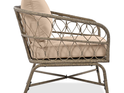 Bohemia-Inspired 4 Person Outdoor Seating Group With Removable Cushions, Conversation Patio Set With Wood Tabletop - Beige