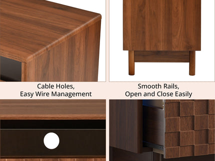 TV Stand With LED Lights And Glass Drawers For Living Room - Walnut