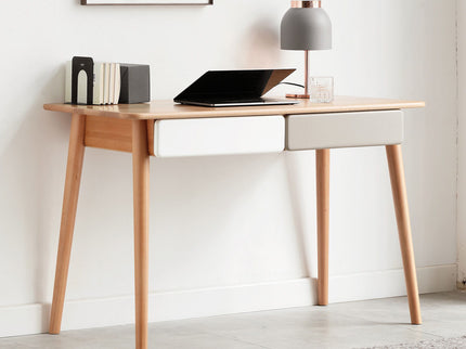 Computer Desk Large Size Office Desk With 2 Drawers, Modern Simple Style PC Table With Gap Design For Home Office - White / Gray