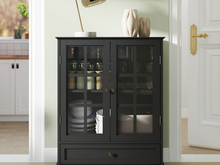 Minimalist Buffet Cabinet With Double Glass Doors And Drawer
