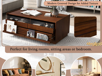 Modern Rectangle Coffee Table With 4 Drawers And 2 Display Shelves
