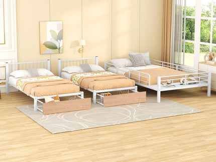 Triple Bunk Bed With Drawers And Guardrails