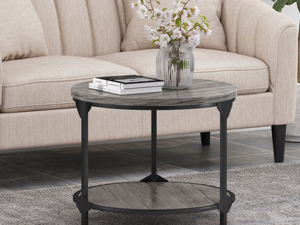 Coffee Table With Wood Patterned Tabletop And Iron Frame - Gray