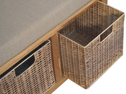 Rattan Basket Linen Bench - Brown