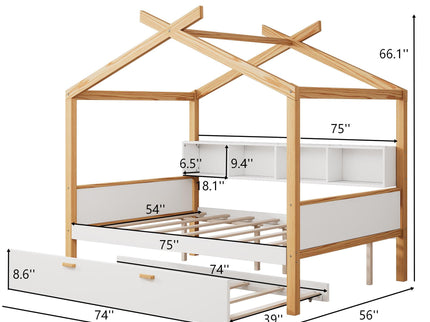 House Bed With Bookshelf Storage
